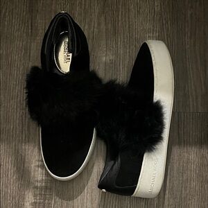 Michael Kors Black and White Fur Sneakers